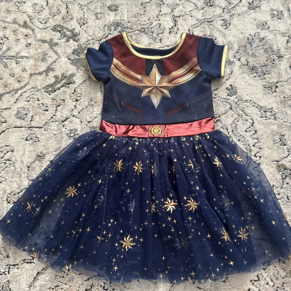 WONDER WOMAN Girls Kid Costume Gold Top Blue Tulle Skirt Size XS 4-5